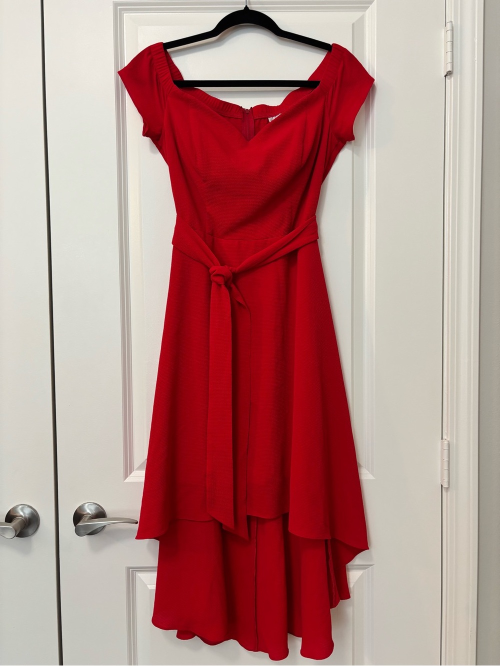 Premier Amour Red Sweetheart Asymmetrical Belted Dress, Size 10